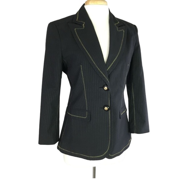 Just Cavalli Jackets & Blazers - Roberto Cavalli Blazer Womens 44 Black Pinstripe Gold Stitching Snakeskin Liner